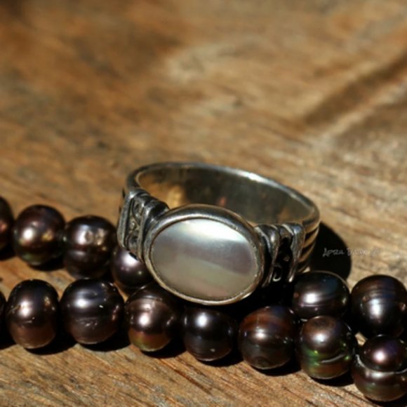 ANTIQUE Pearl Ring | Designer | June Birthstone | Rare Ring | Sterling Silver - Picture 2 of 5